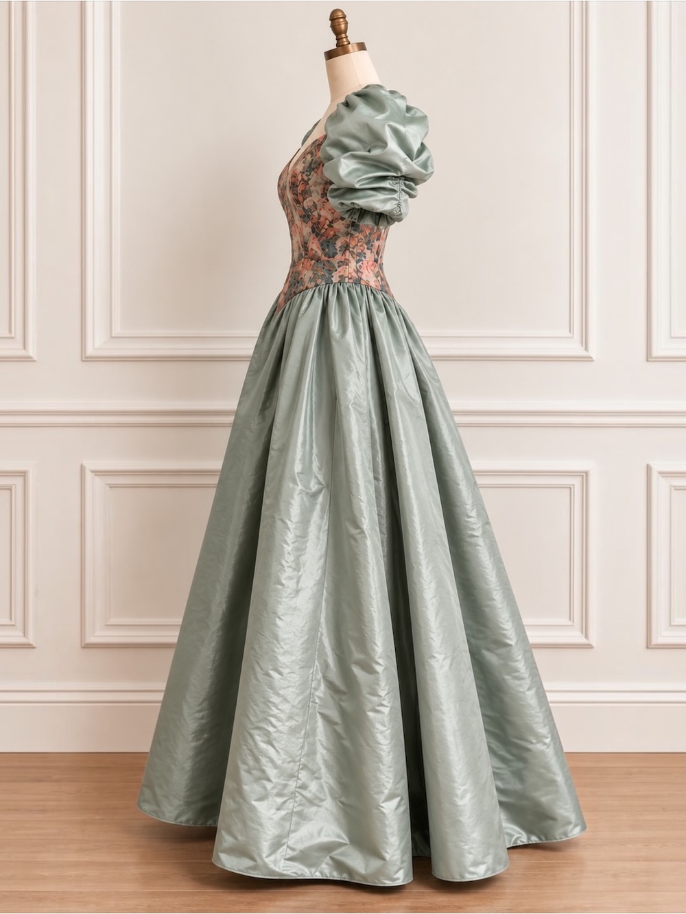 Rare Vtg House of Bianchi
Statement Dress Floral Brocade
Puff Sleeves Sage Green - Picture 3 of 11